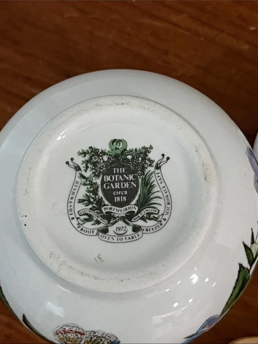 Portmeirion VTG Mustard Pot Blue Floral Ceramic Honey Pot with Wooden Spoon